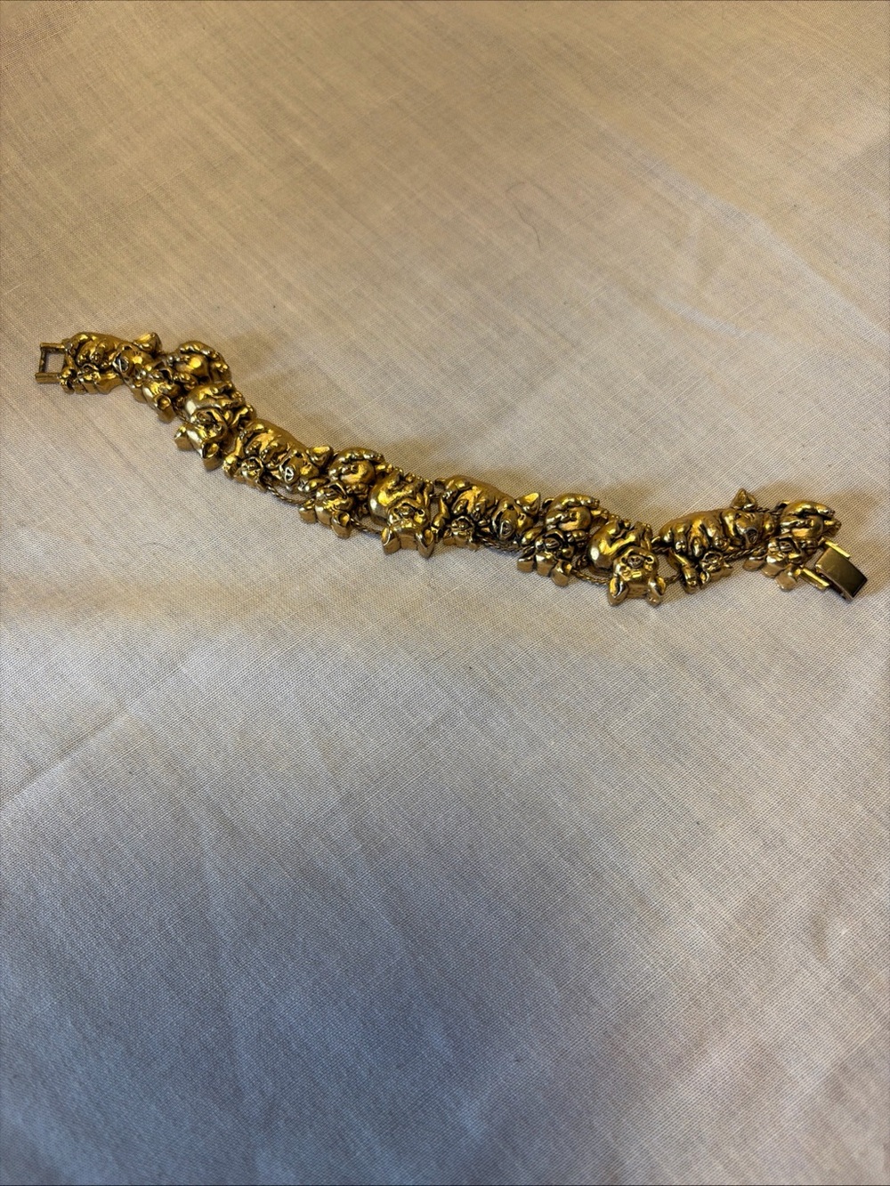 Gold Pigs Cluster Bracelet for Women - Shiny Gold Link Bracelet